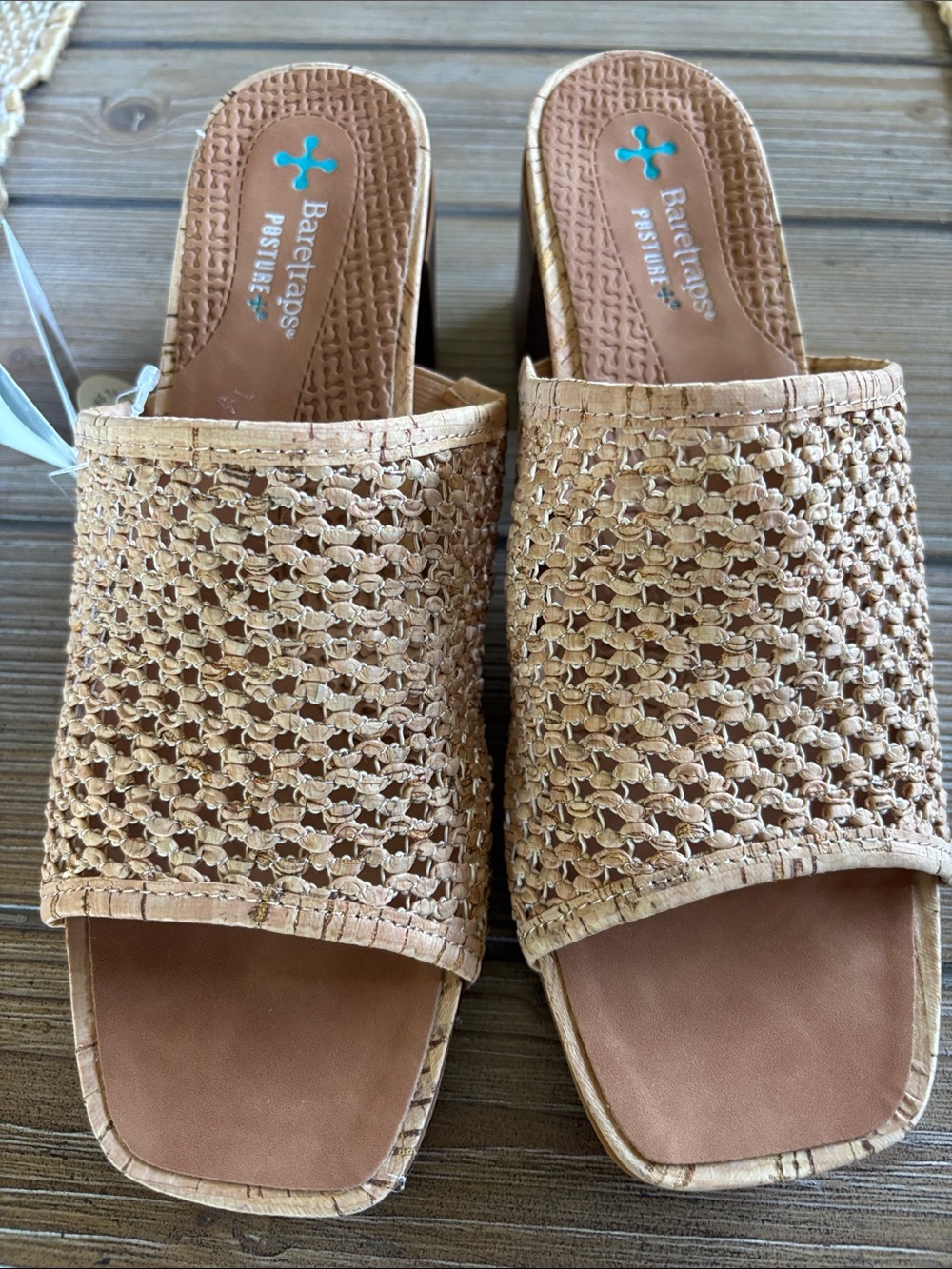 BareTraps Tan Woven Slide Mules